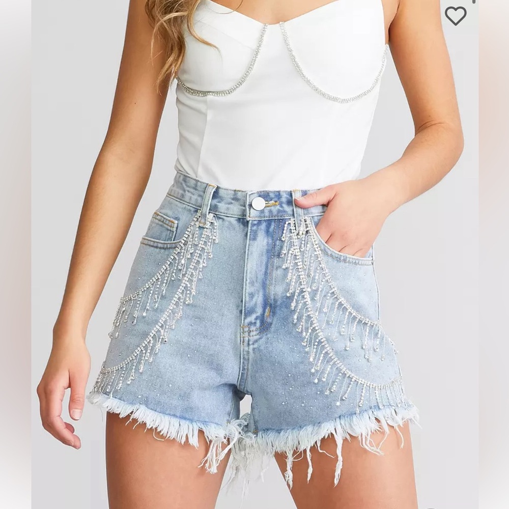 Ultra High Rise Rhinestone Fringe Short